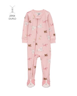 Macacão pijama bebê com pezinho cachorros - rosa | Carter's