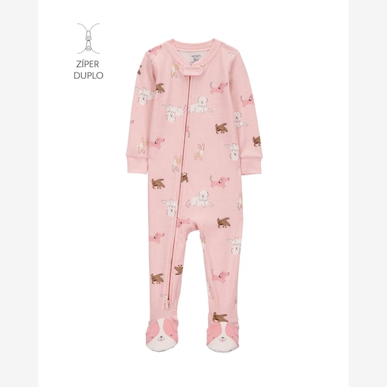 Macacão pijama infantil com pezinho cachorros - rosa | Carter's
