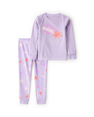 Pijama longo infantil 2 peças em plush estrelas - lilás | Carter's