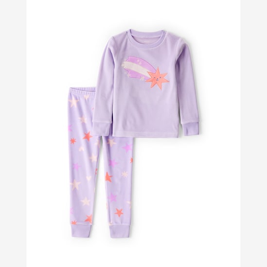 Pijama longo infantil 2 peças em plush estrelas - lilás | Carter's