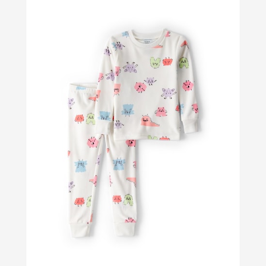 Pijama longo infantil 2 peças em plush monstrinhos - off-white | Carter's