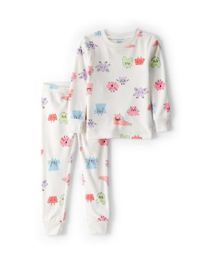 Pijama longo infantil 2 peças em plush monstrinhos - off-white | Carter's