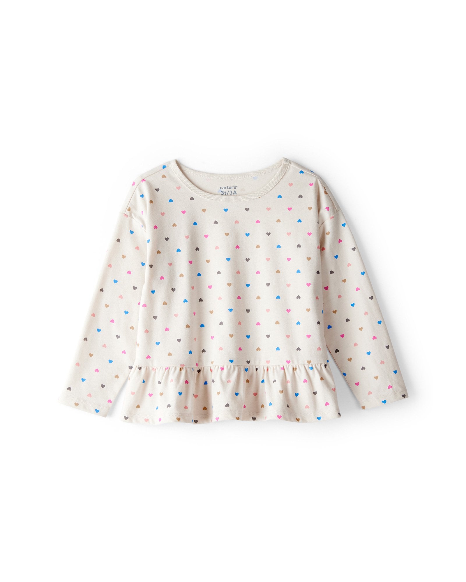Blusa infantil com babados corações - bege | Carter's