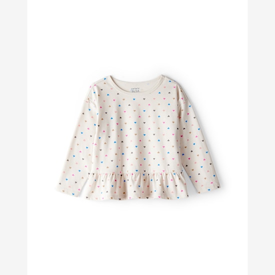 Blusa infantil com babados corações - bege | Carter's