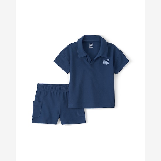 Conjunto curto infantil 2 peças polo - azul | Carter's