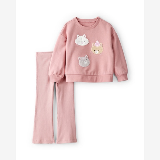 Conjunto longo infantil 2 peças gatinhos - rosa | Carter's
