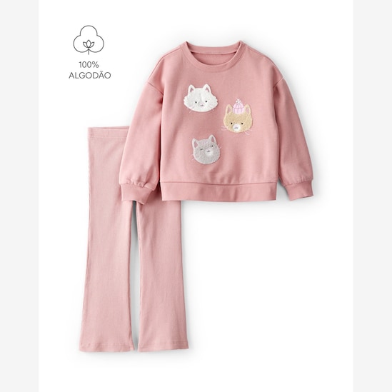 Conjunto longo infantil 2 peças gatinhos - rosa | Carter's