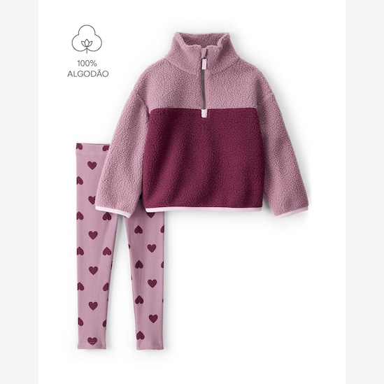 Conjunto Carter's infantil menina em sherpa coração 2 peças - Lilás