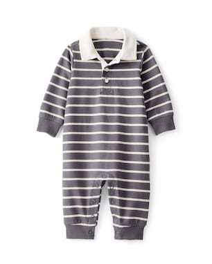 Macacão bebê listrado gola polo - cinza | Carter's