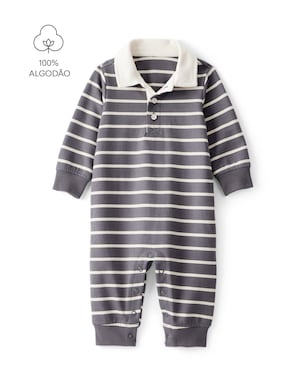 Macacão bebê listrado gola polo - cinza | Carter's