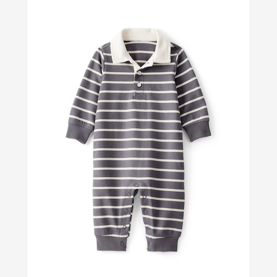 Macacão bebê listrado gola polo - cinza | Carter's