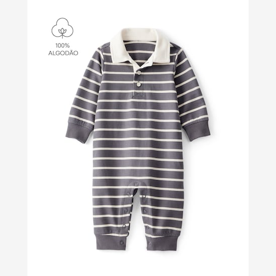 Macacão bebê listrado gola polo - cinza | Carter's