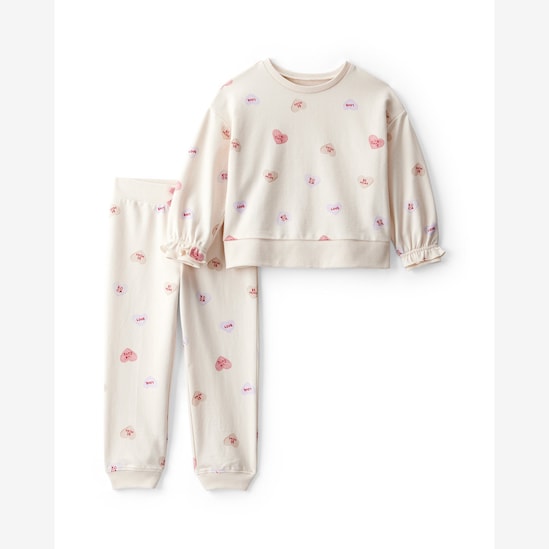 Conjunto longo infantil 2 peças corações - bege | Carter's