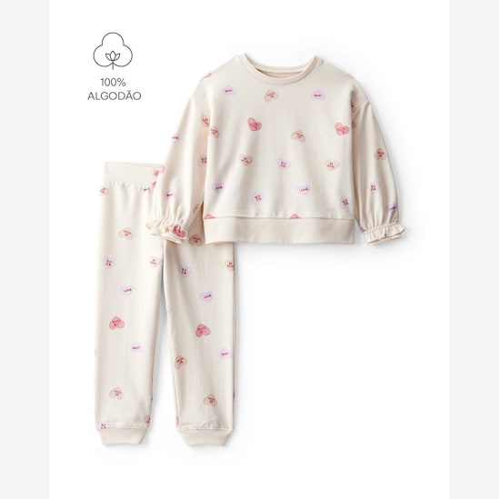 Conjunto longo infantil 2 peças corações - bege | Carter's