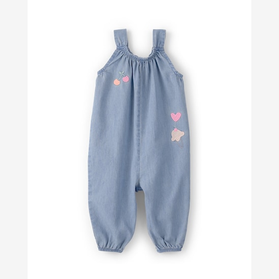 Macacão jeans bebê bordadinhos - denim médio | Carter's