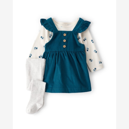 Salopete bebê veludo cotelê com blusa e meia calça - multicor | Carter's