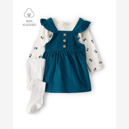 Salopete bebê veludo cotelê com blusa e meia calça - multicor | Carter's