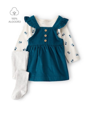 Salopete bebê veludo cotelê com blusa e meia calça - multicor | Carter's