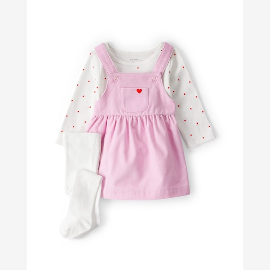 Salopete bebê veludo corações com blusa e meia calça - multicor | Carter's