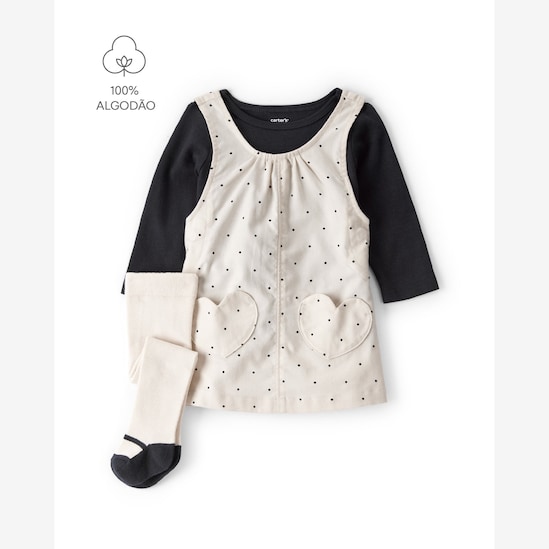 Salopete bebê poá com blusa e meia calça - multicor | Carter's