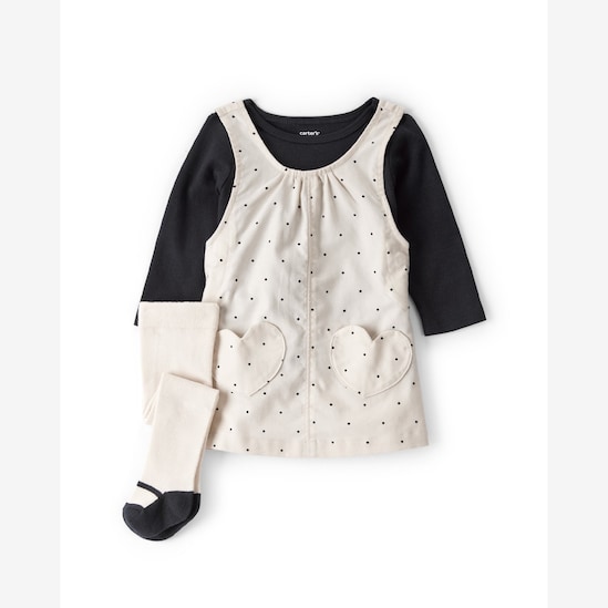Salopete bebê poá com blusa e meia calça - multicor | Carter's