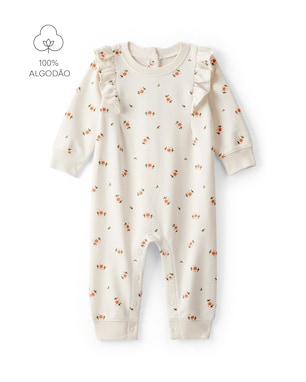 Macacão bebê floral com babados - off-white | Carter's