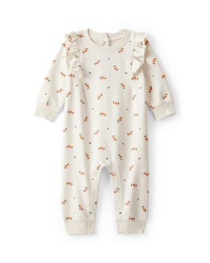 Macacão bebê floral com babados - off-white | Carter's