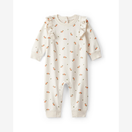 Macacão bebê floral com babados - off-white | Carter's