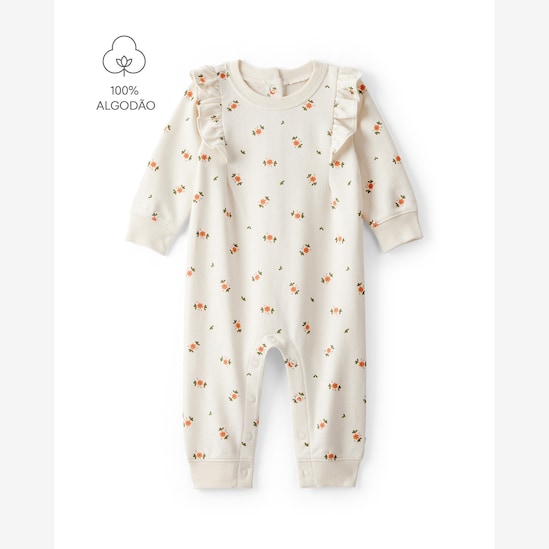 Macacão bebê floral com babados - off-white | Carter's