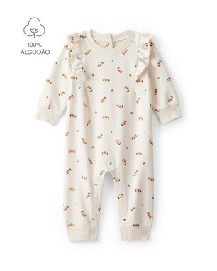 Macacão bebê floral com babados - off-white | Carter's