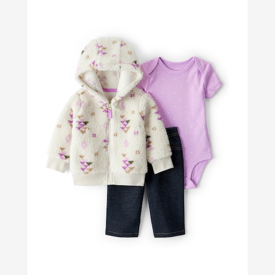 Conjunto longo bebê 3 peças em sherpa poá - multicor | Carter's