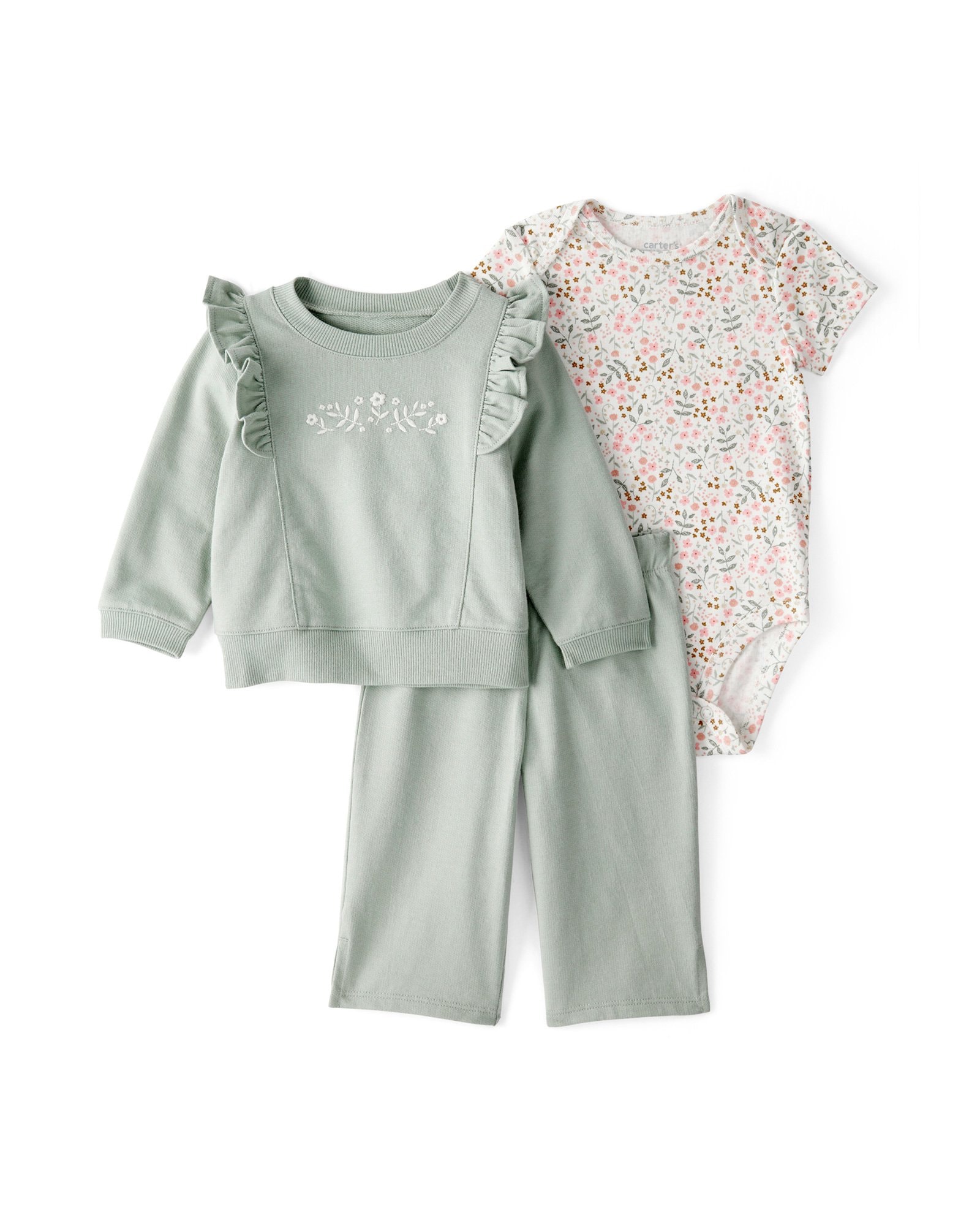 Conjunto longo bebê 3 peças floral - multicor | Carter's