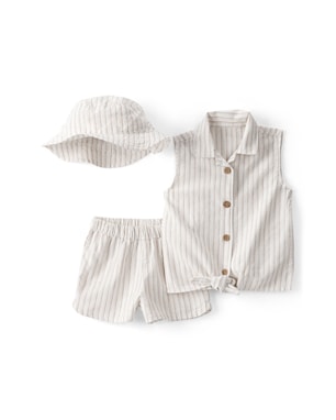 Conjunto curto bebê 3 peças em linho chapéu bucket - bege | Carter's