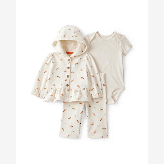 Conjunto longo bebê 3 peças floral - bege | Carter's