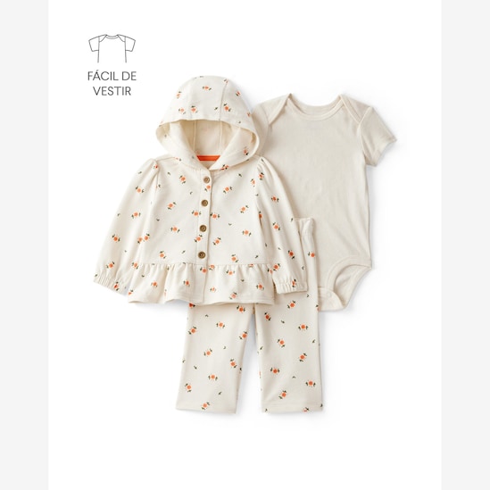 Conjunto longo bebê 3 peças floral - bege | Carter's