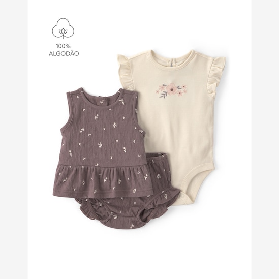 Conjunto curto bebê 3 peças floral - multicor | Carter's