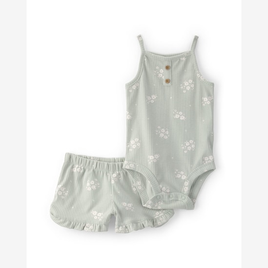 Conjunto curto bebê 2 peças floral - verde | Carter's