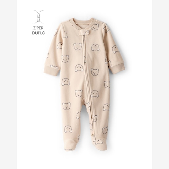 Macacão bebê em fleece urso - bege | Carter's