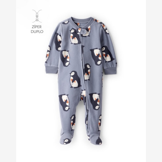 Macacão bebê em fleece pinguim - cinza | Carter's