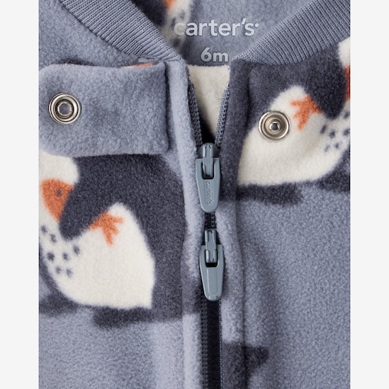 Macacão bebê em fleece pinguim - cinza | Carter's