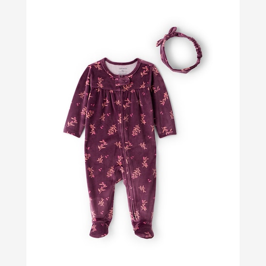 Macacão bebê em plush com faixa de cabelo - vinho | Carter's