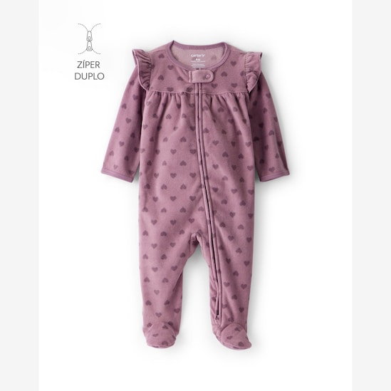 Macacão bebê em fleece coração - lilás | Carter's