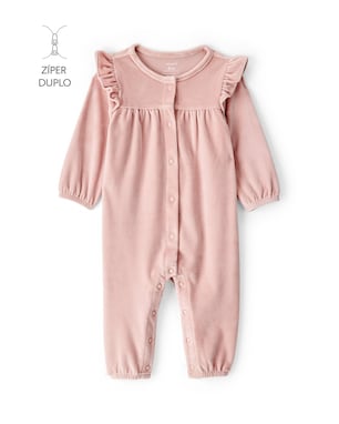 Macacão bebê em plush com babados - rosa | Carter's