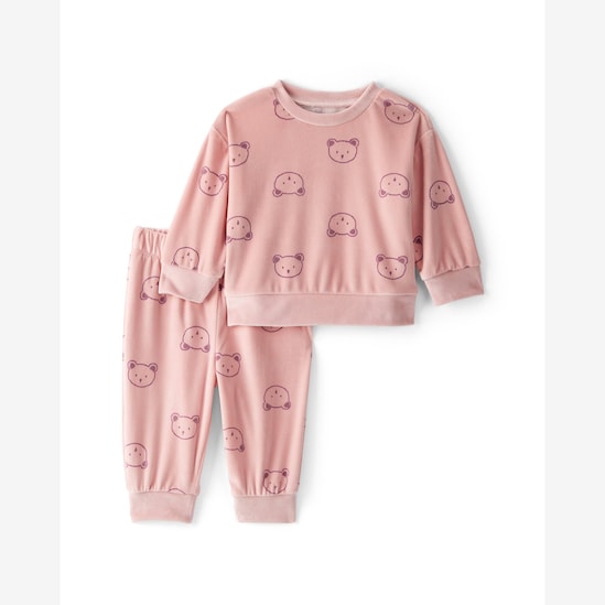 Conjunto longo infantil 2 peças em plush ursinhos - rosa | Carter's