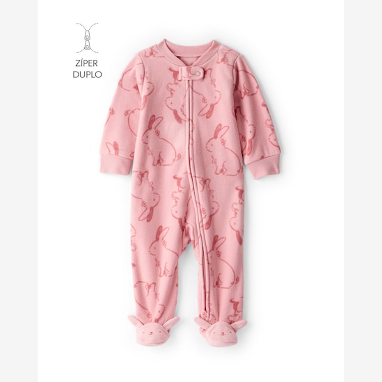 Macacão bebê em fleece coelhinhos - rosa | Carter's