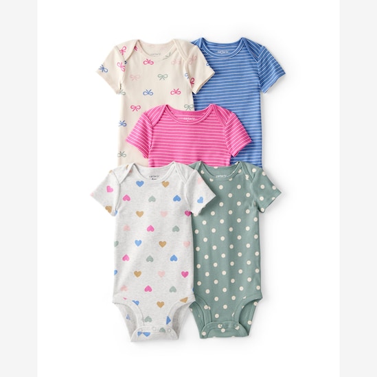 Kit body bebê 5 peças laços coração - multicor | Carter's