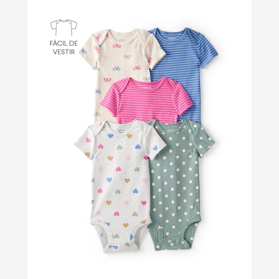 Kit body bebê 5 peças laços coração - multicor | Carter's
