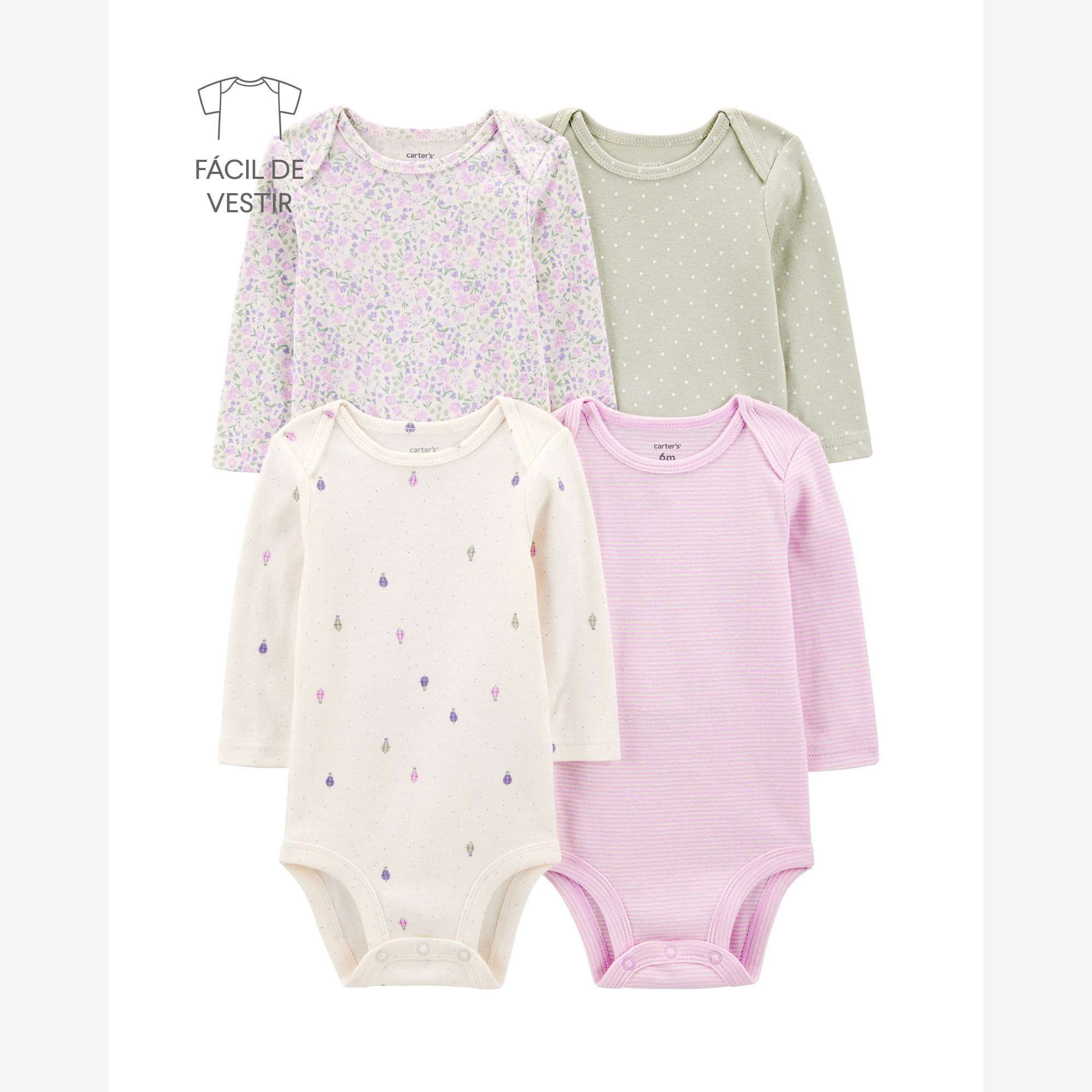 Kit body bebê 4 peças balão e floral - multicor | Carter's