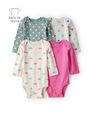 Kit body bebê 4 peças laços coração - multicor | Carter's