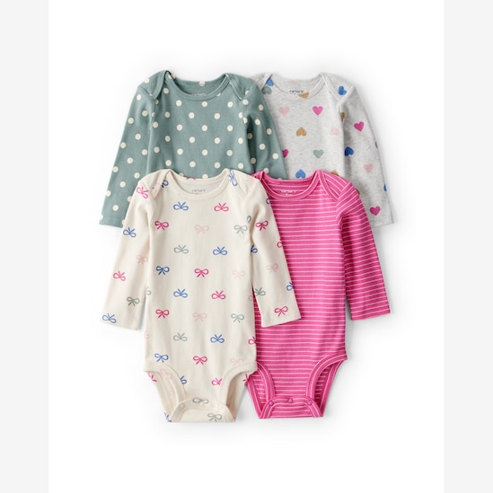 Kit body bebê 4 peças laços coração - multicor | Carter's